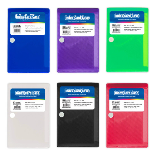 Bazic Index Card Case with 5 Tab Divider, Assorted Colors