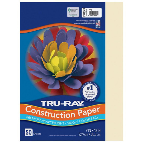 Tru-Ray Construction Paper, Ivory, 9" x 12", 50 Sheets