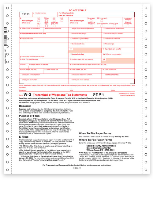 W-3 2-Part Summary Forms 2024