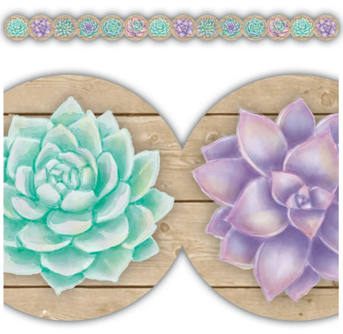 TCR8591 - Rustic Bloom Succulents Die-Cut Border Trim