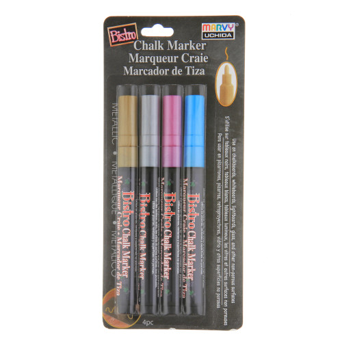 Uchida Bistro Metallic Chalk Marker, Fine Tip, Assorted Colors, 4 Count