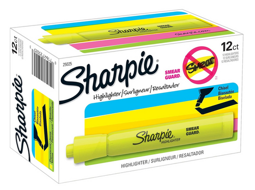 SAN25025 - Dozen box package of Highlighter, Tank Style, Chisel Tip, Fluorescent Yellow