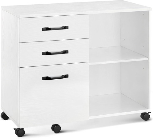 VASAGLE Cabinet w/ 3 Drs / Open Shelves, White