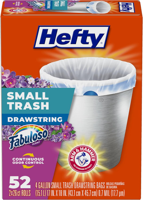 Hefty 4 Gallon Small Trash Bags, Fabuloso Scented, White, 52 Count