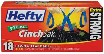 Hefty 39 Gallon Strong Lawn & Leaf Trash Bags, Unscented, Black, 18 Count