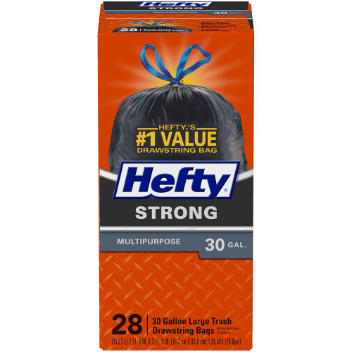 Hefty 30 Gallon Strong Large Trash Bags, Black, 28 Count