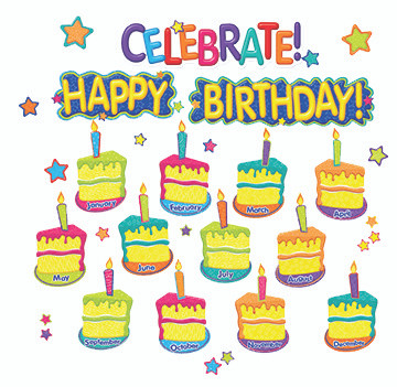 Color My World Birthday Mini Bulletin Board Set, 45 Count