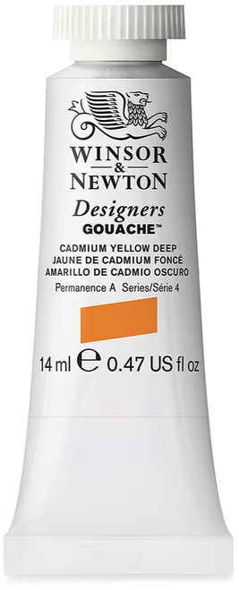 Winsor & Newton Designers Gouache Paint, 14ml, Cadmium Yellow Deep