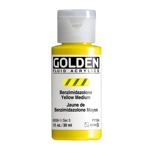 Golden Fluid Artist Acrylic Paint, Benzimidazolone Yellow Medium, Series 3, 1 fl. oz. (30 ml) Bottle