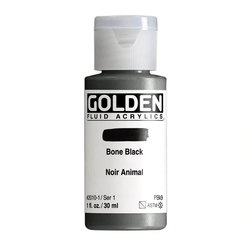 Golden Fluid Artist Acrylic Paint, Bone Black, Series 1, 1 fl. oz. (30 ml) Bottle