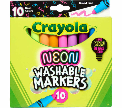 Crayola Neon Washable Markers, Broad Line, Assorted Colors, 10 Count