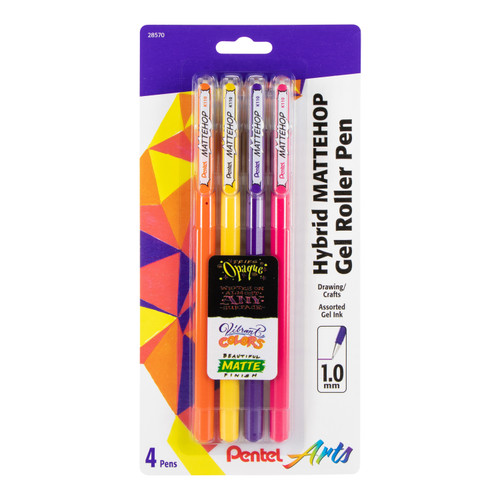Pentel Hybrid Mattehop Gel Roller Pen, 1.0mm, Assorted Colors 1, 4 Count