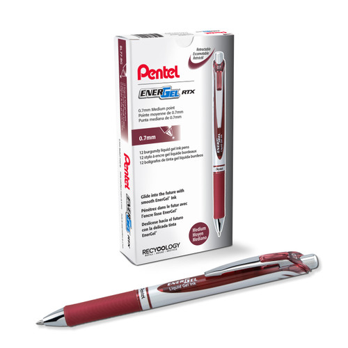 EnerGel RTX Liquid Gel Pen, Retractable, Metal Tip, Medium Point (0.7mm), Burgundy