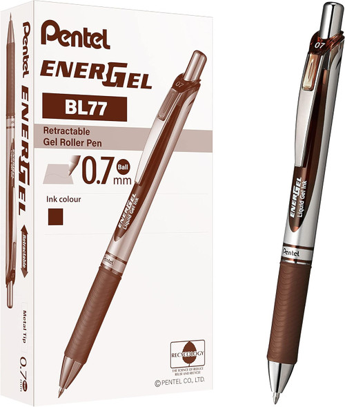 EnerGel RTX Liquid Gel Pen, Retractable, Metal Tip, Medium Point (0.7mm), Brown