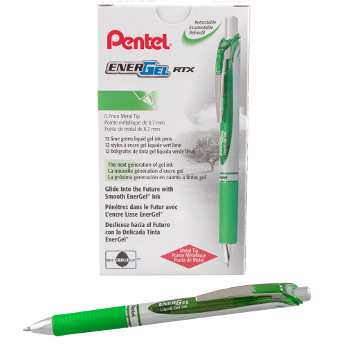 EnerGel RTX Liquid Gel Pen, Retractable, Metal Tip, Medium Point (0.7mm), Lime Green