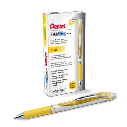 EnerGel RTX Liquid Gel Pen, Retractable, Metal Tip, Medium Point (0.7mm), Yellow