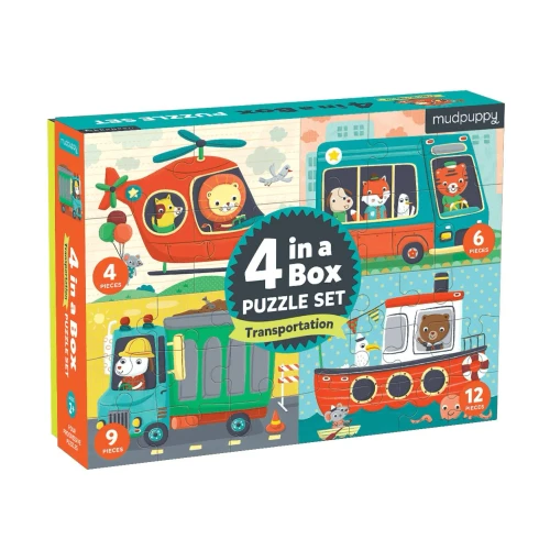 Mudpuppy Transportation 4-in-a-Box Puzzle