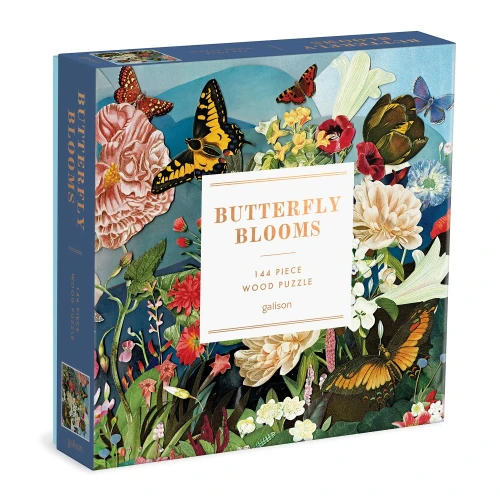 Galison Butterfly Blooms Wood Jigsaw Puzzle, 144 Piece