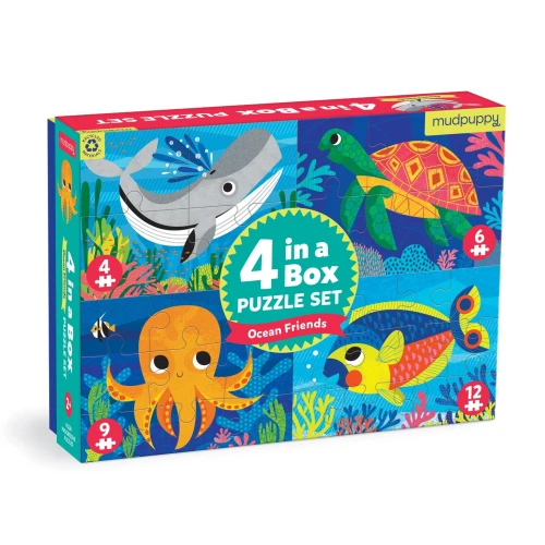 Mudpuppy Ocean Friends 4-in-a-Box Puzzle