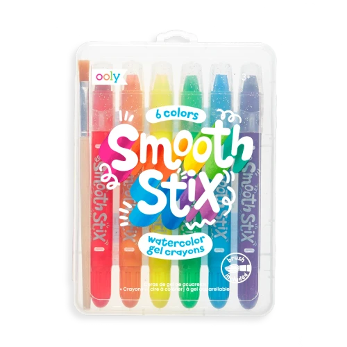 Smooth Stix Watercolor Gel Crayons - Includes Paintbrush - Set of 6
