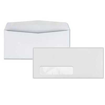 Window Business Envelope #10 Side-Seam, Gummed, 24lb, White, 500 Count