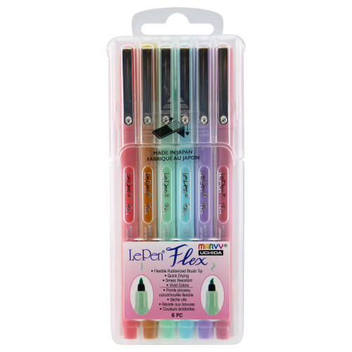 Le Pen Flex Marker Pens Set, Brush Tip, Assorted Pastel Colors, 6 Count