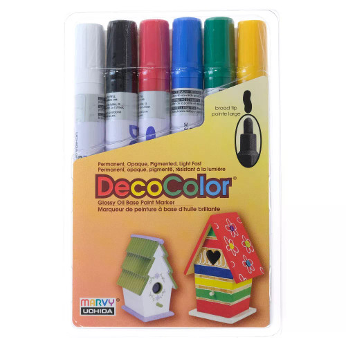 Uchida DecoColor Paint Marker Broad Tip Set, Assorted Colors, 6 Count