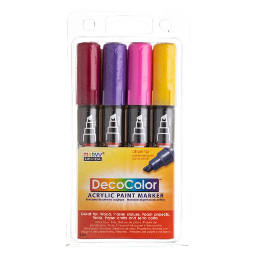 Uchida DecoColor Acrylic Bright Paint Markers Set, Chisel Tip, Assorted Colors, 4 Count