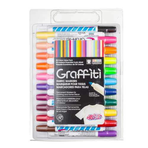 Uchida Graffiti Fabric Markers Set, Assorted Colors, 30 Count