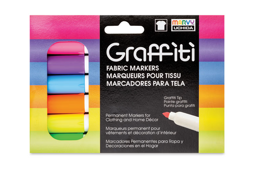 Uchida Graffiti Fabric Markers Fluorescent Set, Assorted Colors, 6 Count