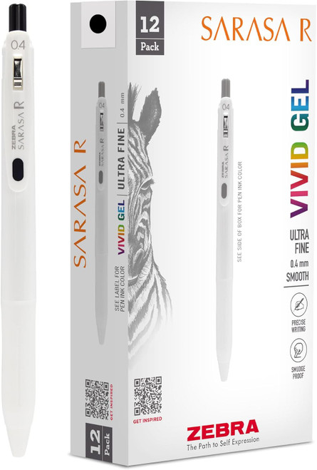 Zebra Sarasa R Retractable Gel Pen, Ultra Fine Point (0.4mm), Black