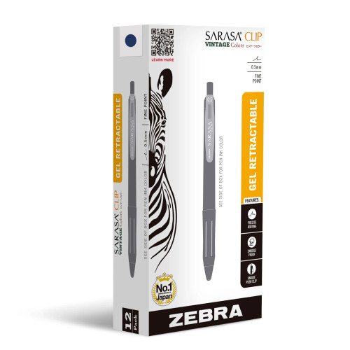 Zebra Sarasa Clip Vintage Retractable Gel Pen, Fine Point (0.5mm), Dark Blue