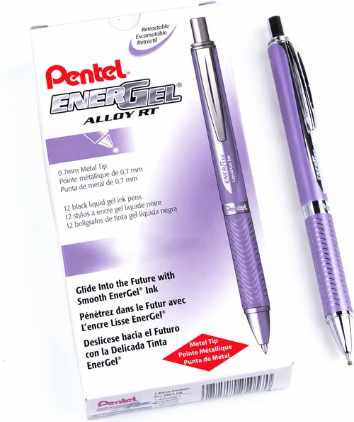 Pentel EnerGel Alloy Retractable Gel Pen, Medium Point (0.7mm), Violet Barrel, Black Ink