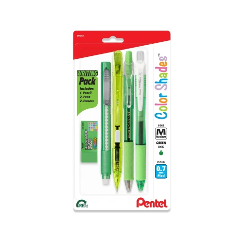 Pentel Color Shades Writing Pack, Medium Point (0.7mm), Pastel Light Green, 5 Count