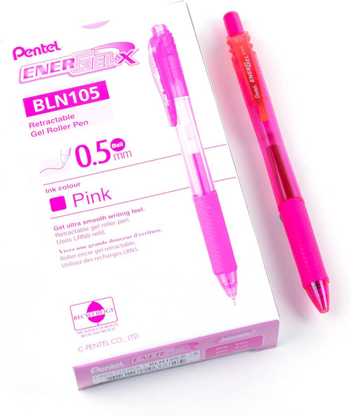Pentel EnerGel-X Retractable Liquid Gel Pen, Fine Point (0.5mm), Pink, 12 Count