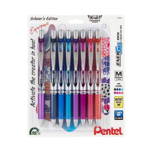 Pentel EnerGel RTX Expressions Retractable Liquid Gel Pens, Passion Pack, Medium Point (0.7mm), Assorted Ink, 8 Count