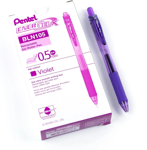 Pentel EnerGel-X Retractable Liquid Gel Pen, Fine Point (0.5mm), Violet, 12 Count