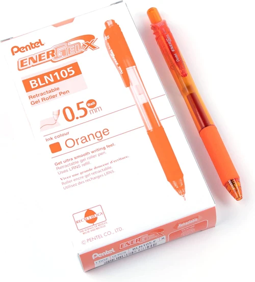 Pentel EnerGel-X Retractable Liquid Gel Pen, Fine Point (0.5mm), Orange, 12 Count