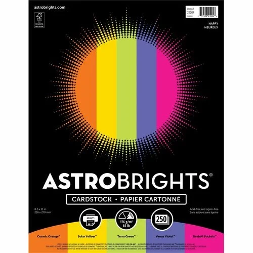 Astrobrights Color Card Stock "Happy", 5 Assorted Colors 250 Sheets