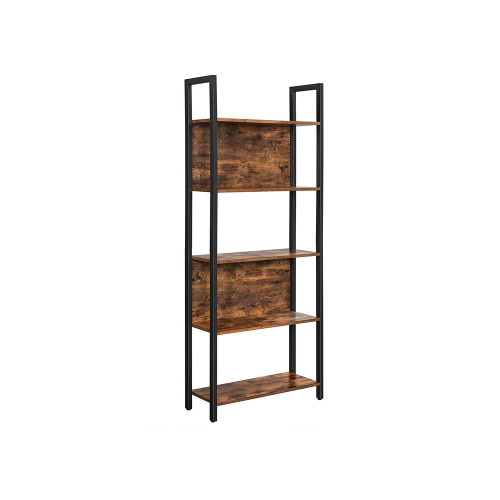 5-Tier Bookshelf with Steel Frame, Rustic Brown
