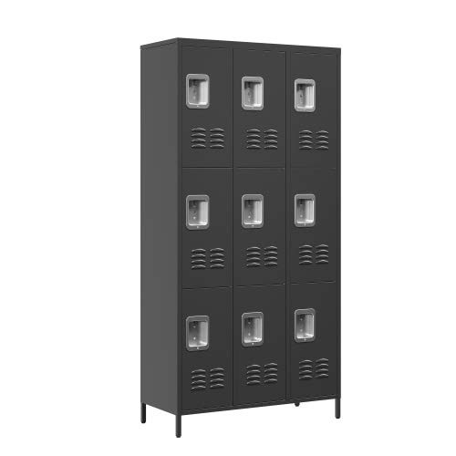 9 Compartment Metal Locker, Black