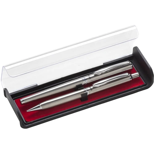 Pentel Libretto Gel Pen and Pencil Gift Box Set, Medium Point (0.7mm) Pen and Fine Point (0.5mm) Pencil, Silver Barrels, Black Ink