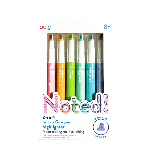 Noted! 2-in-1 Micro Fine Tip Pen and Highlighters - Set of 6