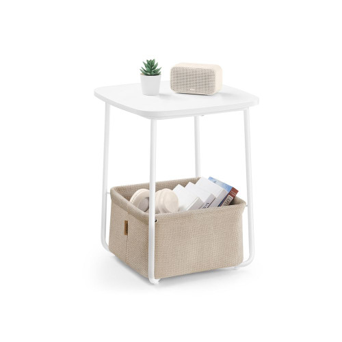 Square Side Table with Basket, White