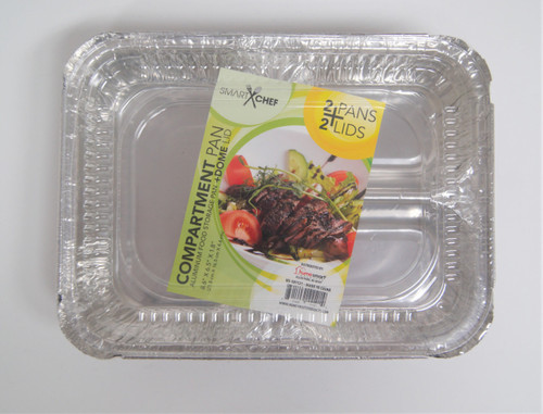 Smart Chef Aluminum Food Storage Pan w/ Plastic Dome Lid, 3 Compartment, 2 ct.