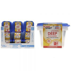 Plastic Container, Deep Square, Clear, 30 oz., 3 pk.