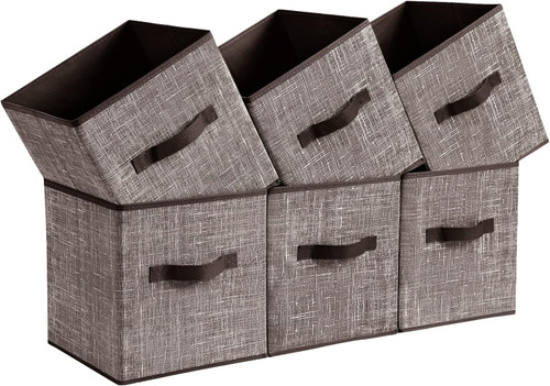 SONGMICS 10.2‑Inch Fabric Storage Bins – Foldable Non‑Woven Cube Organizers for Shelves & Closets, Walnut