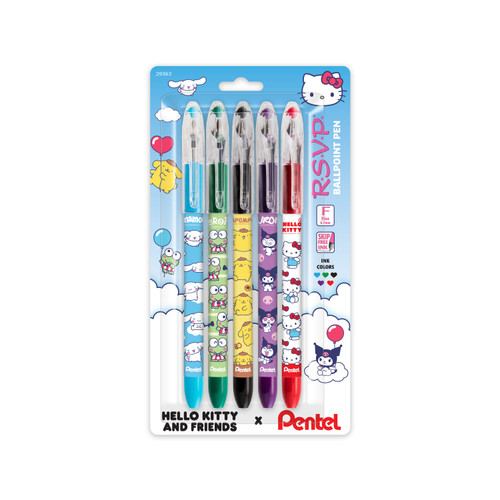 Pentel R.S.V.P. Ballpoint Pens, Hello Kitty & Friends Limited Edition, Fine Point (0.7mm), Mix 1 Assorted Ink, 5 Count