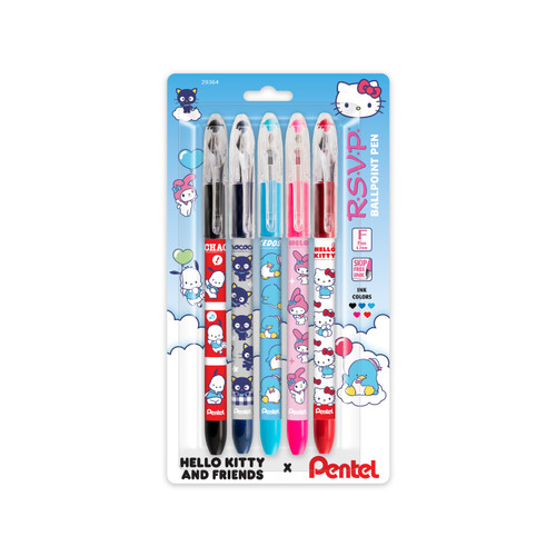 Pentel R.S.V.P. Ballpoint Pens, Hello Kitty & Friends Limited Edition, Fine Point (0.7mm), Mix 2 Assorted Ink, 5 Count