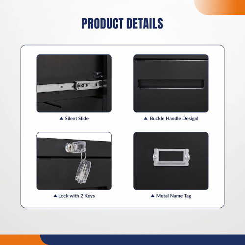 3 Drawer Metal Lateral File, Black